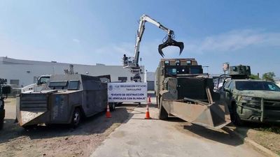 Mexican authorities destroy 14 homemade armored cars used by drug cartels