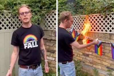 Laurence Fox attempts to burn LGBT+ flags during Pride month