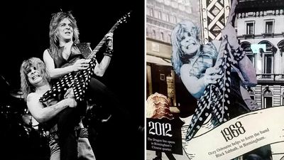 Worst Ozzy Osbourne tribute ever? British pub’s inexplicable Photoshop gaffe removes Randy Rhoads and hands his polka dot V to Ozzy instead