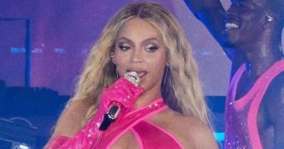 Beyonce channels inner Barbie as she dons racy bubblegum-pink thigh-slit dress
