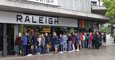 Huge queues for Raleigh Chopper in Nottingham city centre as people wait to buy brand new bike