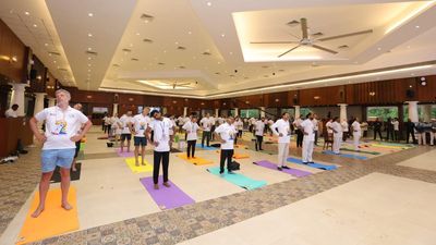 G20 delegates perform Yoga on 9th International Yoga Day at Raj Bhawan in Goa