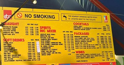 Glastonbury Festival food and drink prices including pints, wine, spirits and snacks