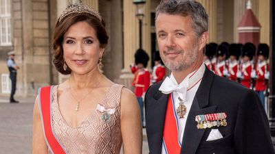 Princess Mary of Denmark proves her style credentials once more in an out-of-this-world peach dress featuring exquisite gold pattern