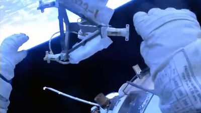 Russian cosmonauts toss old equipment overboard on ISS spacewalk