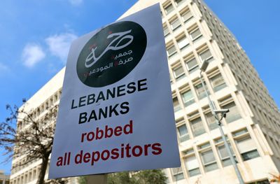 Protesters rally in front of Lebanon’s central bank