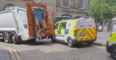 Edinburgh bin lorry crashes with police van on busy city centre street