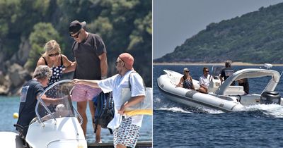 Kurt Russell stuns holidaymakers as he arrives by speedboat to pick up Goldie Hawn