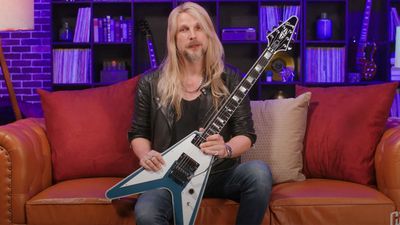 What’s this? A Gibson Custom Shop Richie Faulkner Flying V Custom in Pelham Blue, unveiled by the Judas Priest guitarist himself