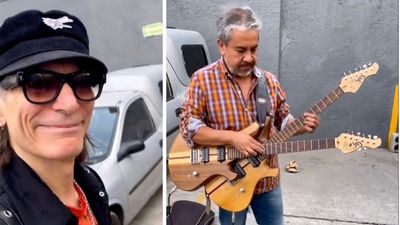 Mexican guitarist Rafael Flores stuns Steve Vai by playing For The Love Of God on two guitars simultaneously