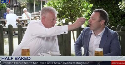 Lee Anderson spoon feeds fellow Nottinghamshire MP baked beans on new GB News Show