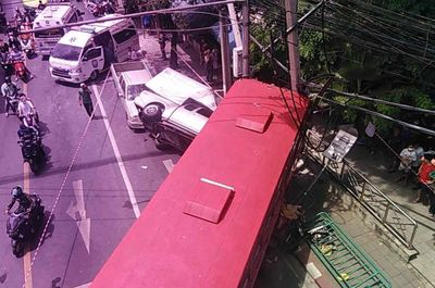 Six injured when bus rams power pole