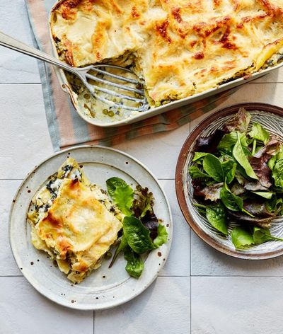 Thomasina Miers’ recipe for four-cheese greens lasagne