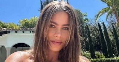 Sofia Vergara turns up the heat in a cheeky topless poolside snap