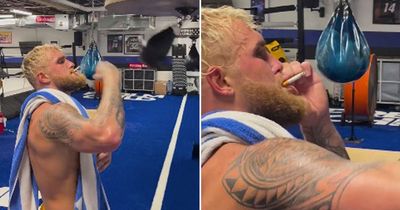Jake Paul smokes cigarette while training for Nate Diaz grudge fight