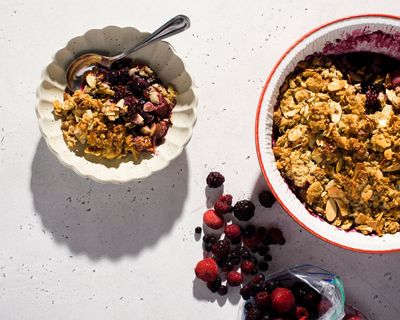 With fresh or frozen berries, this crumble tastes summery all year