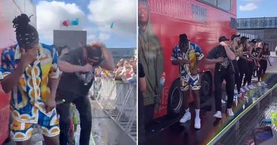 YouTube boxers KSI and Logan Paul hit with bottles of their own Prime drink during fan event