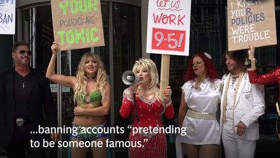 Celebrity impersonators banned from Facebook protest outside Meta offices