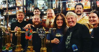 Frank McAvennie and Iron Maiden star enjoy a drink in Scots pub