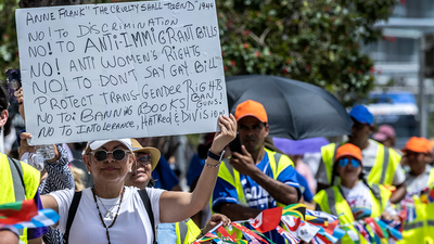 Watch as LA immigrant groups hold solidarity rally in protest of ‘show me your papers’ Florida law