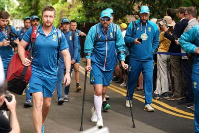 Nathan Lyon arrives on crutches as calf injury puts Ashes role in doubt