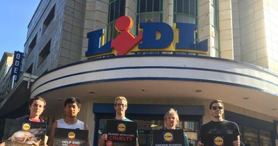 Protesters outside Bristol Lidl as part of 'Frankenchickens' campaign