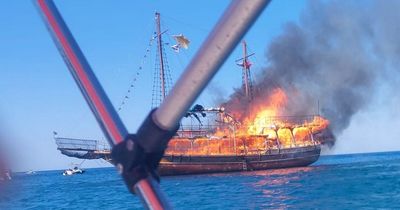 Brits desperately jump into sea to escape huge fire on boat in Greek holiday hotspot