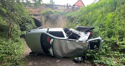 Driver's lucky escape after dramatic crash sees car flip onto side on Derwent Walk