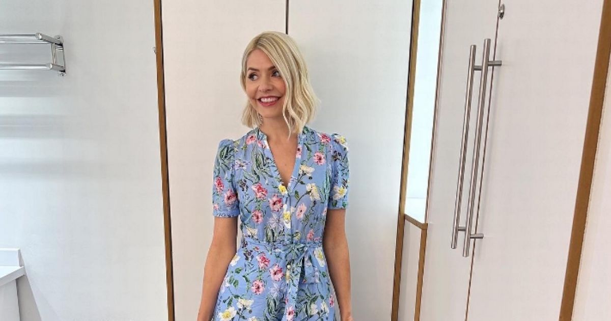 holly willoughby blue floral dress Holly Willoughby wows in 'elegant' blue floral midi dress - and it's on sale now