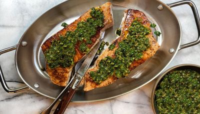 Elevate your grilled swordfish with zesty zhoug sauce