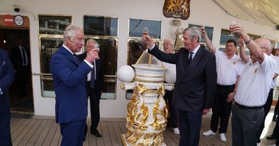 King enjoys tot of rum with ex-Royal Yacht Britannia sailors in Edinburgh