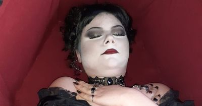 Teen shocks teachers by arriving at prom in vampire coffin and 'rising from dead'