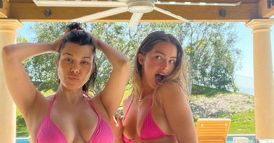 Kourtney Kardashian shows off cute baby bump in matching bikini with best pal Addison Rae