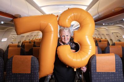 One of UK’s oldest flight attendants celebrates 73rd birthday