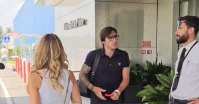 Newcastle United's Sandro Tonali pictured at Milan airport as he jets in to Tyneside