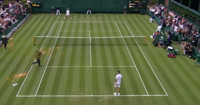 Just Stop Oil protestors disrupt Wimbledon match and cover court with orange confetti