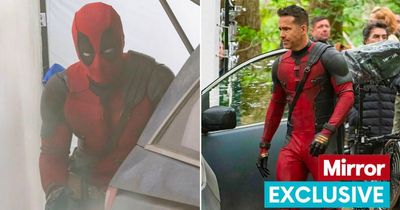 Ryan Reynolds, 46, slips back into Deadpool suit as he films car crash in London woods