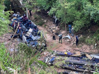 Toddler among 29 people dead after bus veers off road and crashes into gully in Mexico