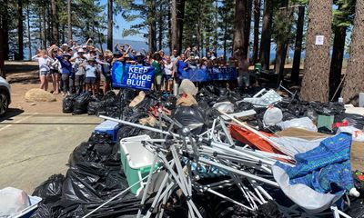 ‘One hell of a mess’: volunteers clean up three tons of trash from Lake Tahoe