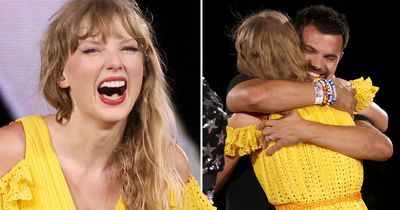 Taylor Swift hugs her ex Taylor Lautner onstage as she re-releases love song about him