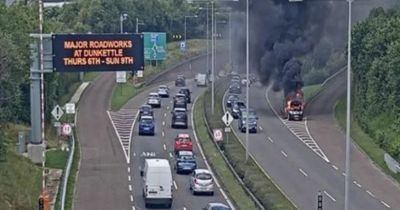 Car bursts into flames on busy Irish road as gardai seal off scene