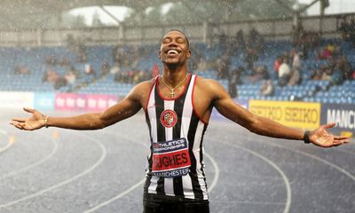 Zharnel Hughes storms through deluge to win 100m at UK championships