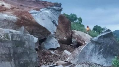 Train traffic hit as huge boulders fall on KK Line following rains in Andhra Pradesh's Alluri Sitarama Raju district