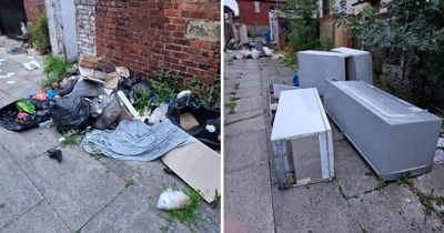 Grim footage shows the HORRENDOUS state of Greater Manchester alleyway with piles of rubbish