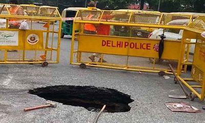 Delhi Rain: Traffic flow disrupted as road caves in near India Gate