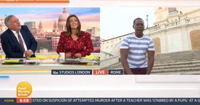 Good Morning Britain viewers 'spit out coffee' after Ed Balls' spray tan question to Andi Peters