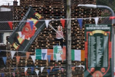 Image of Sinn Fein vice president Michelle O’Neill placed on Eleventh Night bonfire