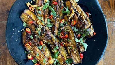 Gremolata sauce adds a little bling to grilled eggplant