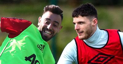 Declan Rice trains with Arsenal transfer targets and Bruno Fernandes as he waits for move