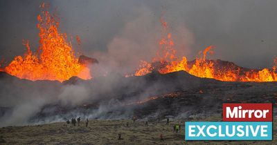 'Lava chasers' ignore toxic gas warnings and run towards Iceland's huge volcanic eruption